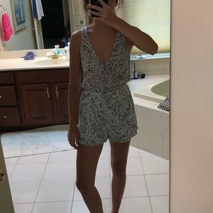 Blue and white print romper
